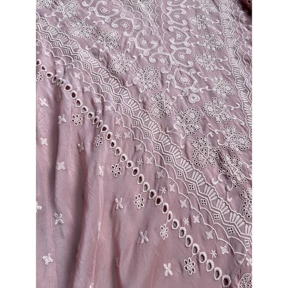 Johnny Was Plus V-Neck Embroidered‎ Tab Sleeve Midi Dress Dusty Rose Size 2X - Picture 10 of 12